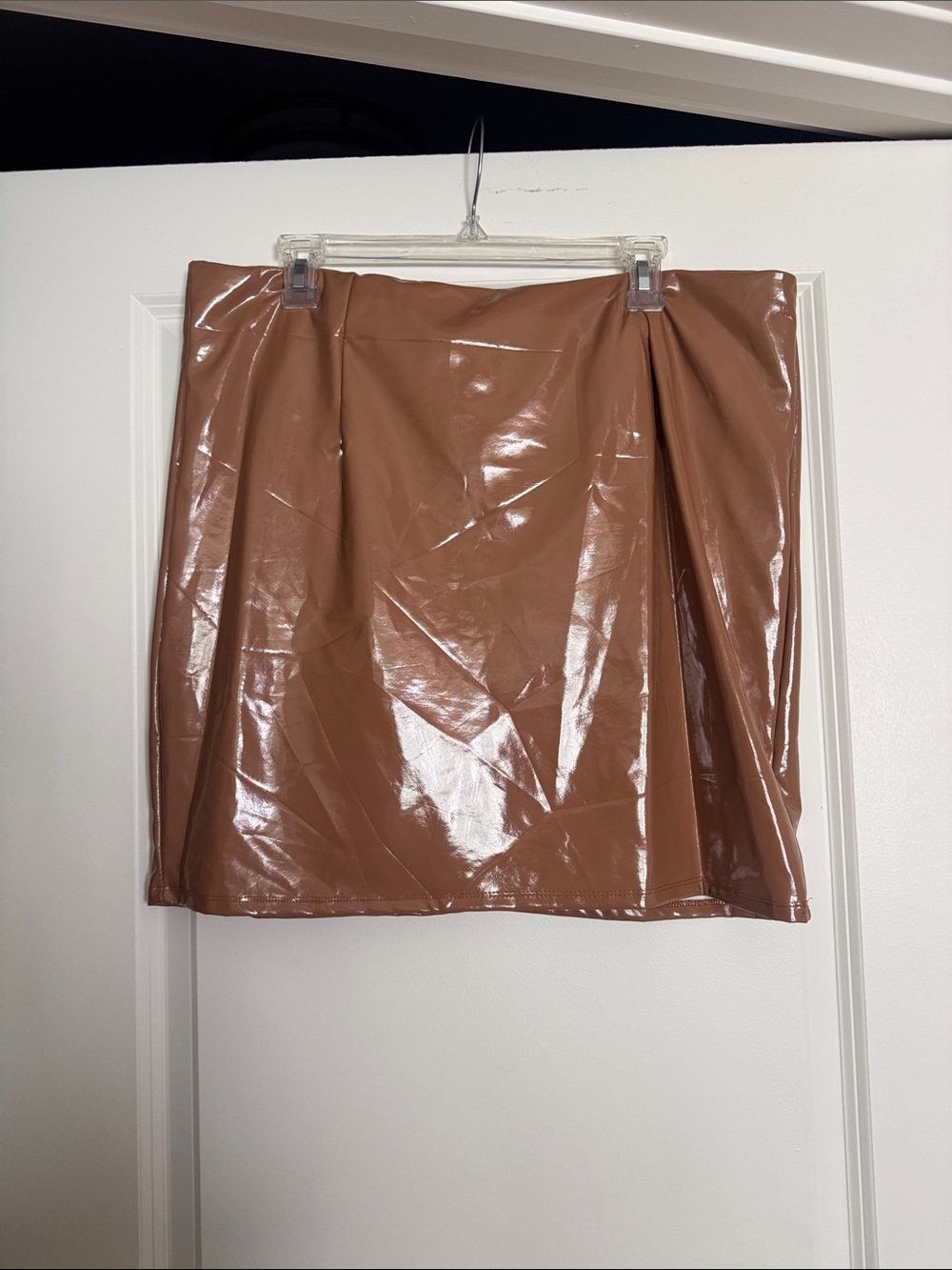 Fashion Nova Brown Patent-Look Mini Skirt